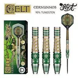 Click here to learn more about the Shot! Darts CELT CERNUNNOS STEEL TIP DART SET - 90% TUNGSTEN BARRELS.