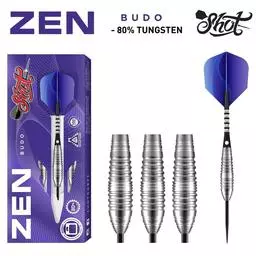 Click here to learn more about the Shot! Darts ZEN BUDO STEEL TIP DART SET - 80% TUNGSTEN BARRELS.