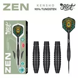 Click here to learn more about the Shot! Darts ZEN KENSHO STEEL TIP DART SET - 90% TUNGSTEN BARRELS.