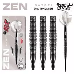 Click here to learn more about the Shot! Darts ZEN SATORI STEEL TIP DART SET - 90% TUNGSTEN BARRELS.