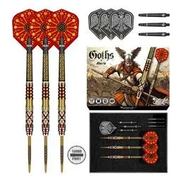 Click here to learn more about the Shot Darts! Goths Alaric Steel Tip Dart Set - 95% Tungsten Barrels.