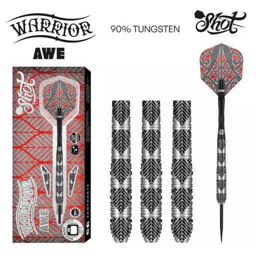 Shot! Darts Warrior Awe Steel Tip Dart Set-90% Tungsten Barrels 23 Grams
