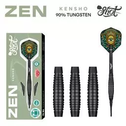 Click here to learn more about the Shot! Darts ZEN KENSHO SOFT TIP DART SET - 90% TUNGSTEN BARRELS.