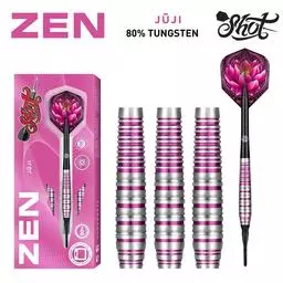 Click here to learn more about the Shot! Darts ZEN JUJI SOFT TIP DART SET - 80% TUNGSTEN BARRELS.