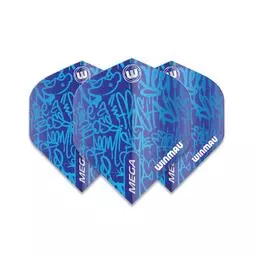 Click here to learn more about the Winmau Mega 240 Standard Dart Flights-purple background with blue design..